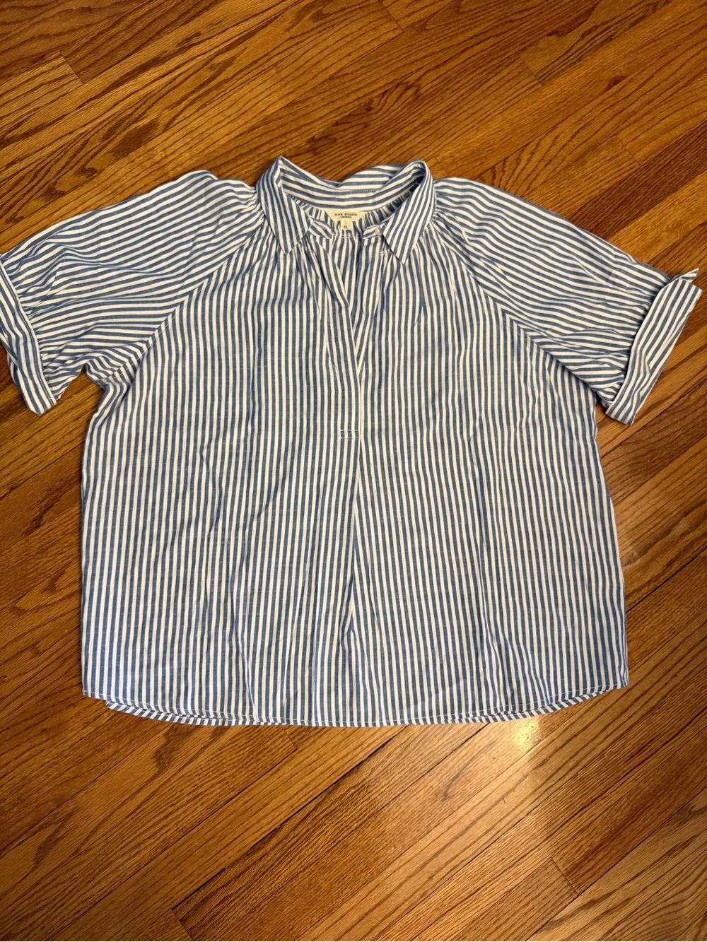 Blue & White Striped Short Sleeve Shirt